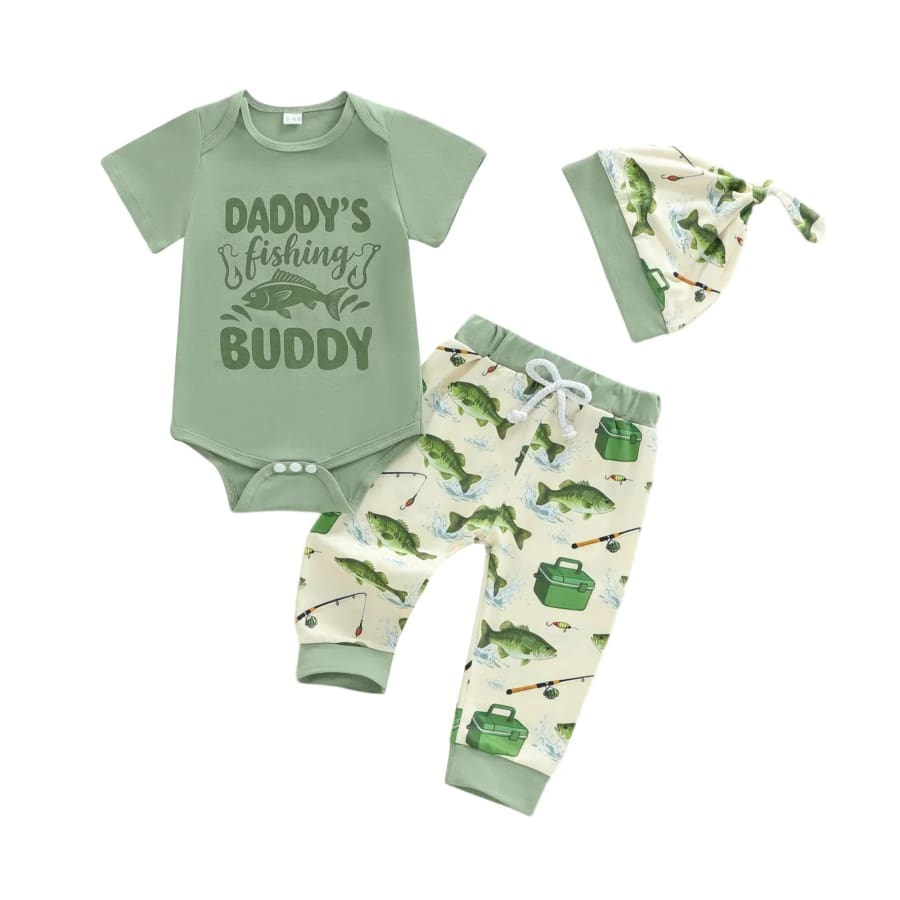Daddy’s Fishing Buddy Beanie Set - Green - 0-3 Months