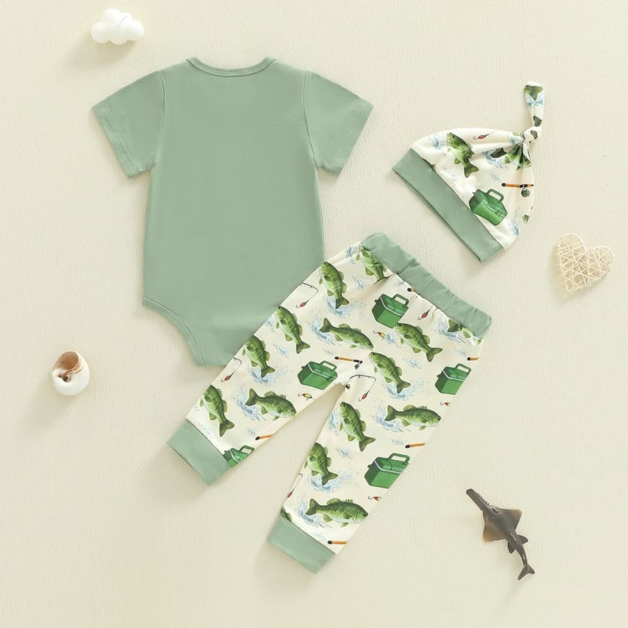Daddy’s Fishing Buddy Beanie Set - Green - 0-3 Months