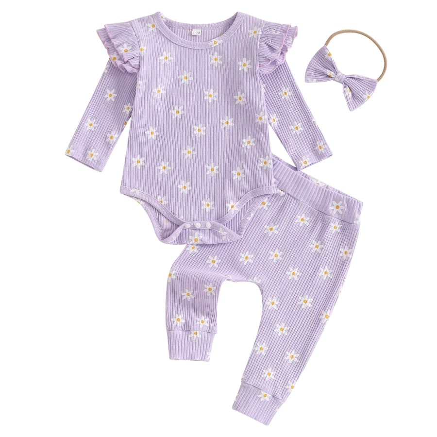 Dainty Daisy Waffle Trackie Set - Lilac - 0-3 Months