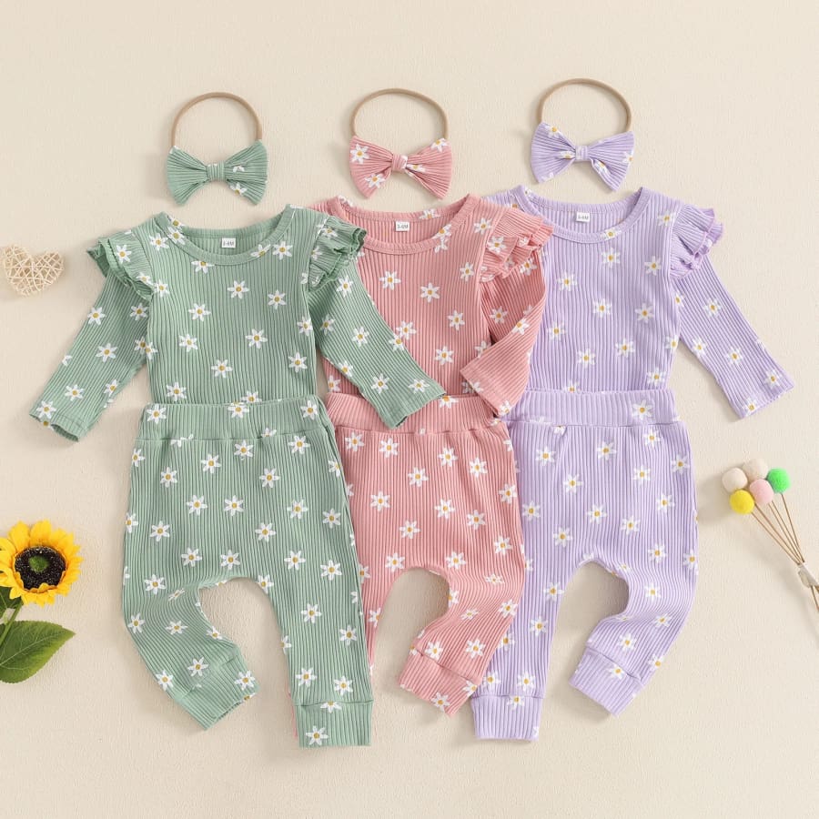 Dainty Daisy Waffle Trackie Set - Lilac - 0-3 Months
