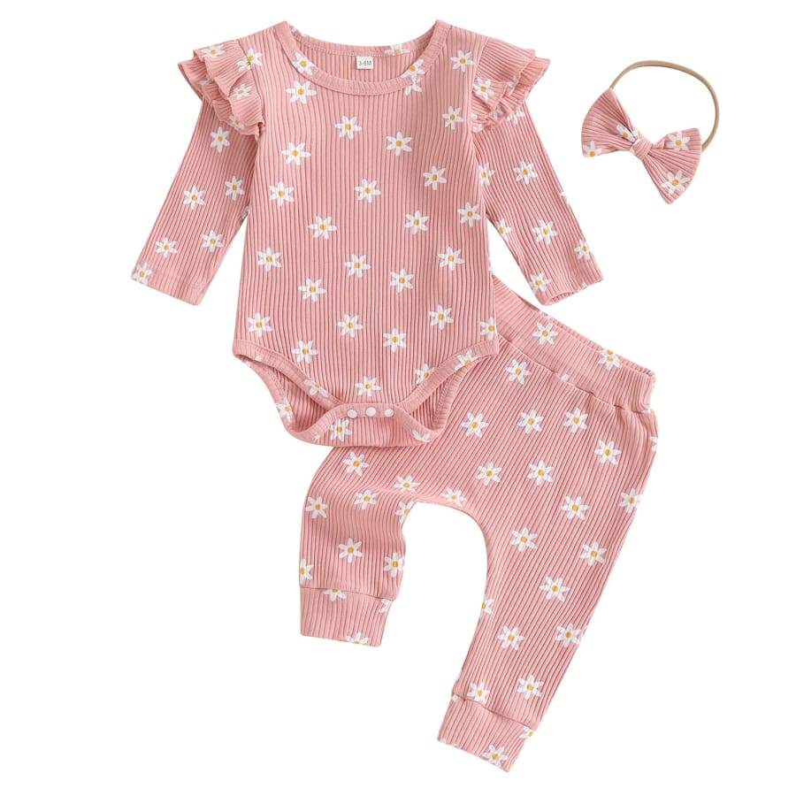 Dainty Daisy Waffle Trackie Set - Peachy - 0-3 Months