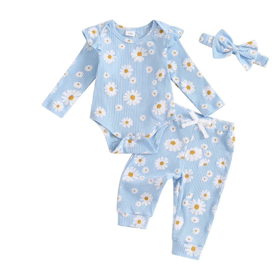 Daisy Waffle Trackie Set - Blue - 0-3 Months