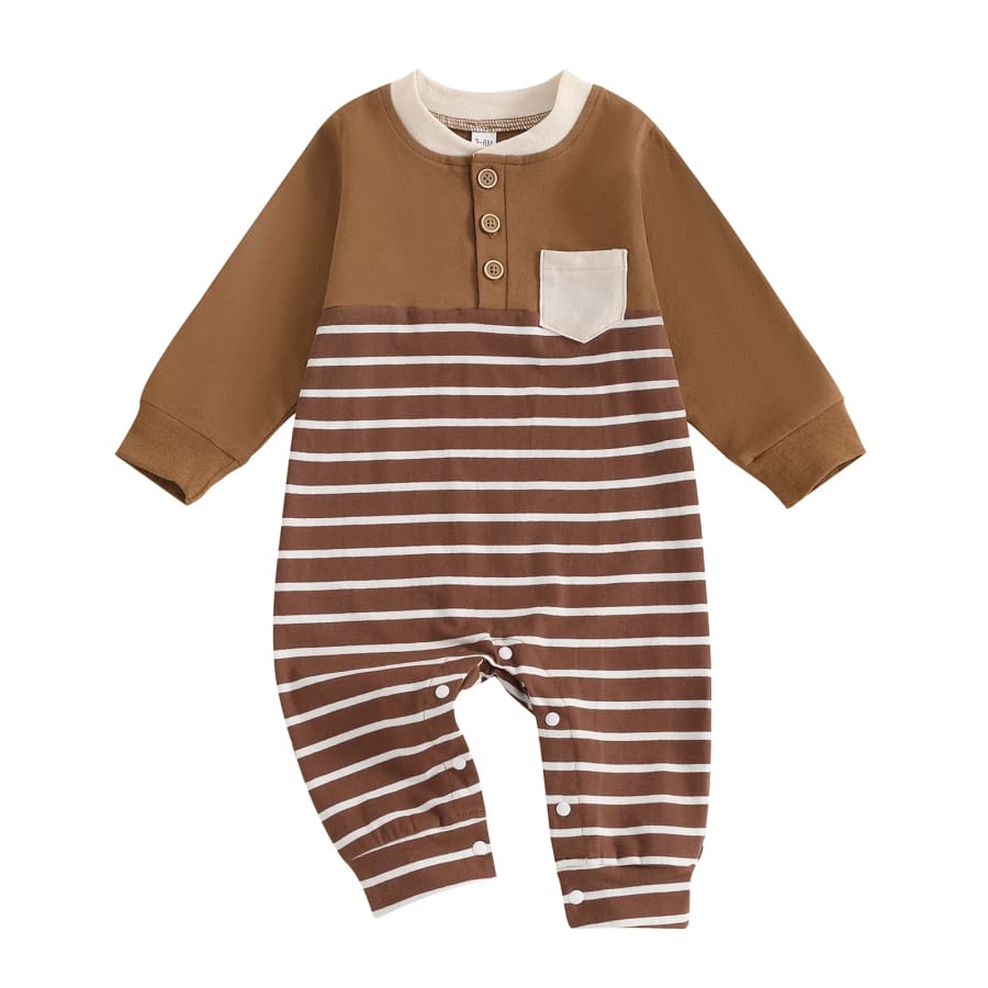 Dawson Stripe Jumpsuit - Chocolate - 0-3 Months