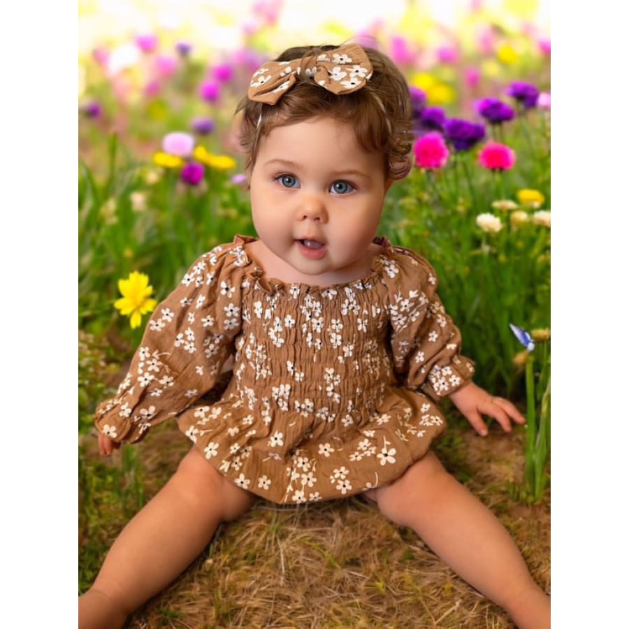 Delilah Daisy Ruched Romper - Coffee - Jumpsuits &amp; Rompers