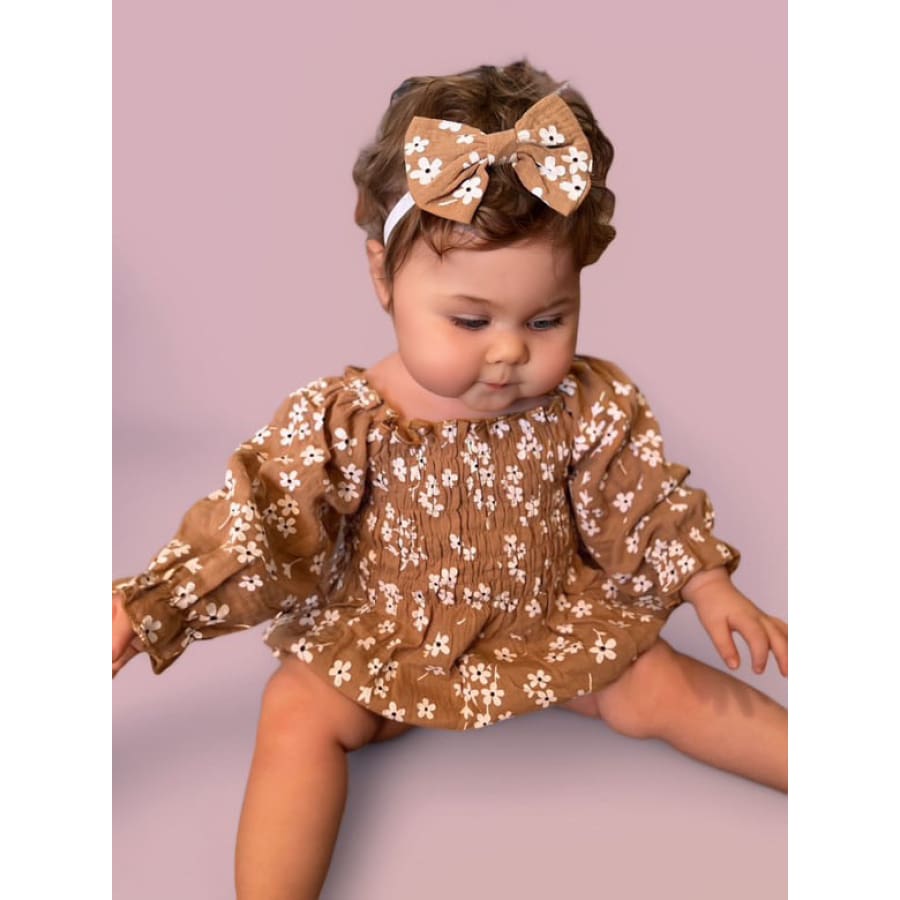 Delilah Daisy Ruched Romper - Coffee - Jumpsuits &amp; Rompers