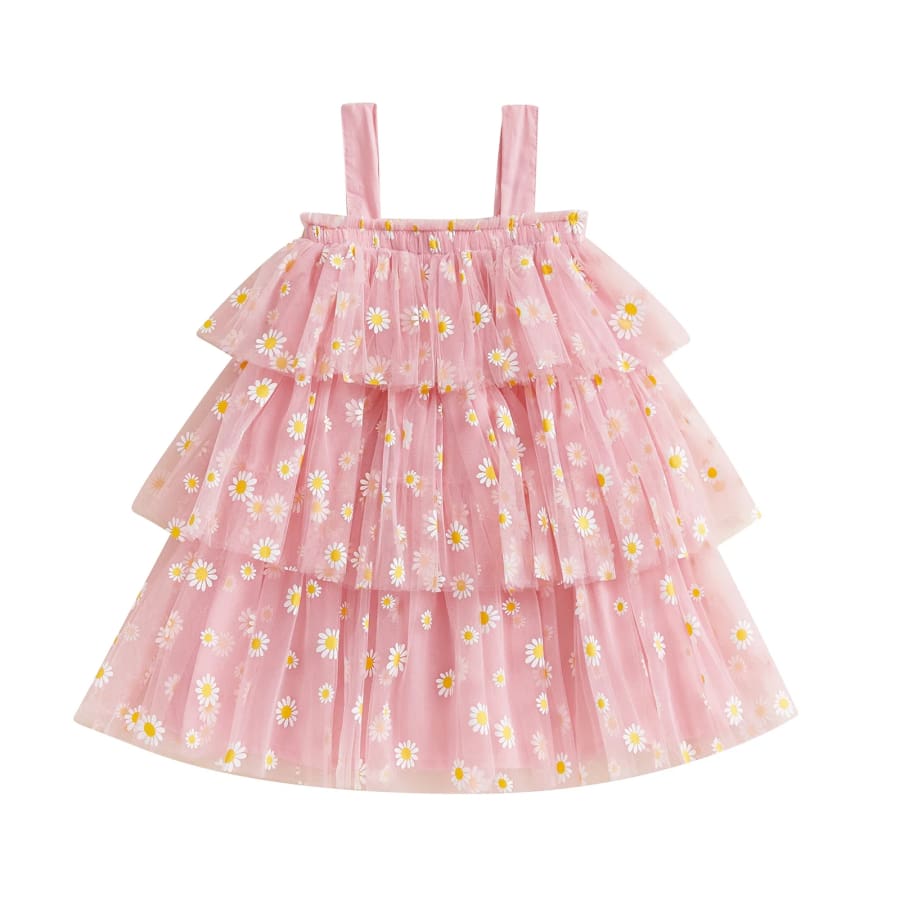 Dimity Daisy Tulle Layered Dress - Blush - 6-12 Months