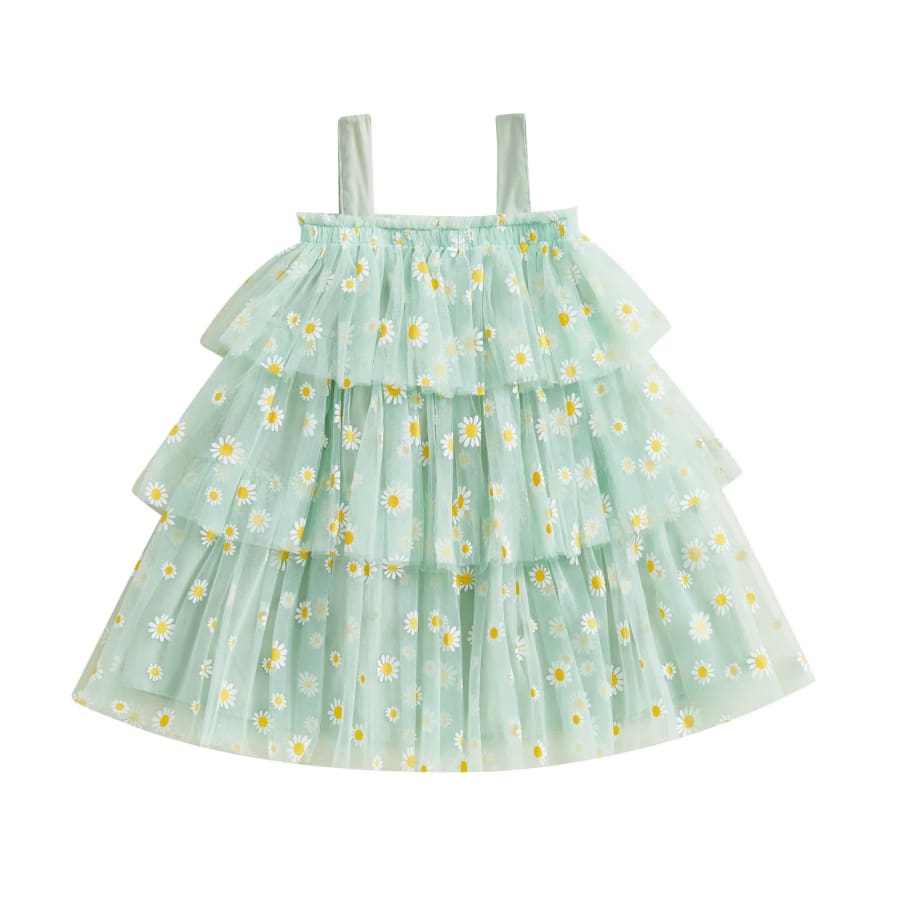 Dimity Daisy Tulle Layered Dress - Green - 6-12 Months
