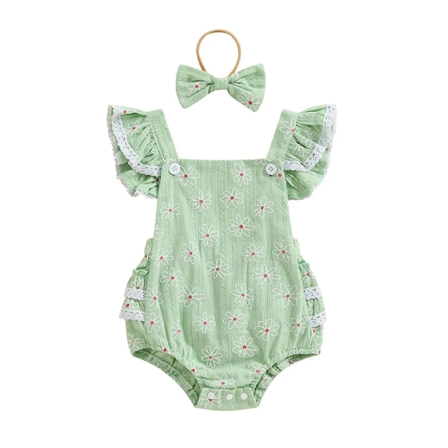 Dimity Dinky Daisy Romper - Green - 0-3 Months