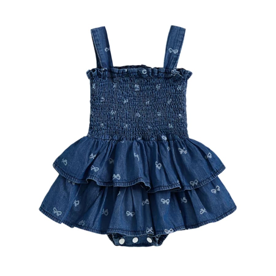 Elissa Denim Bow Romper - 0-3 Months
