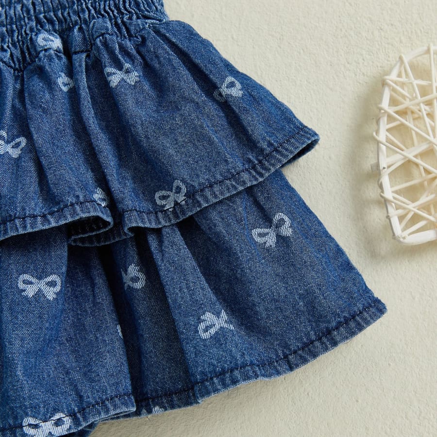 Elissa Denim Bow Romper - 0-3 Months