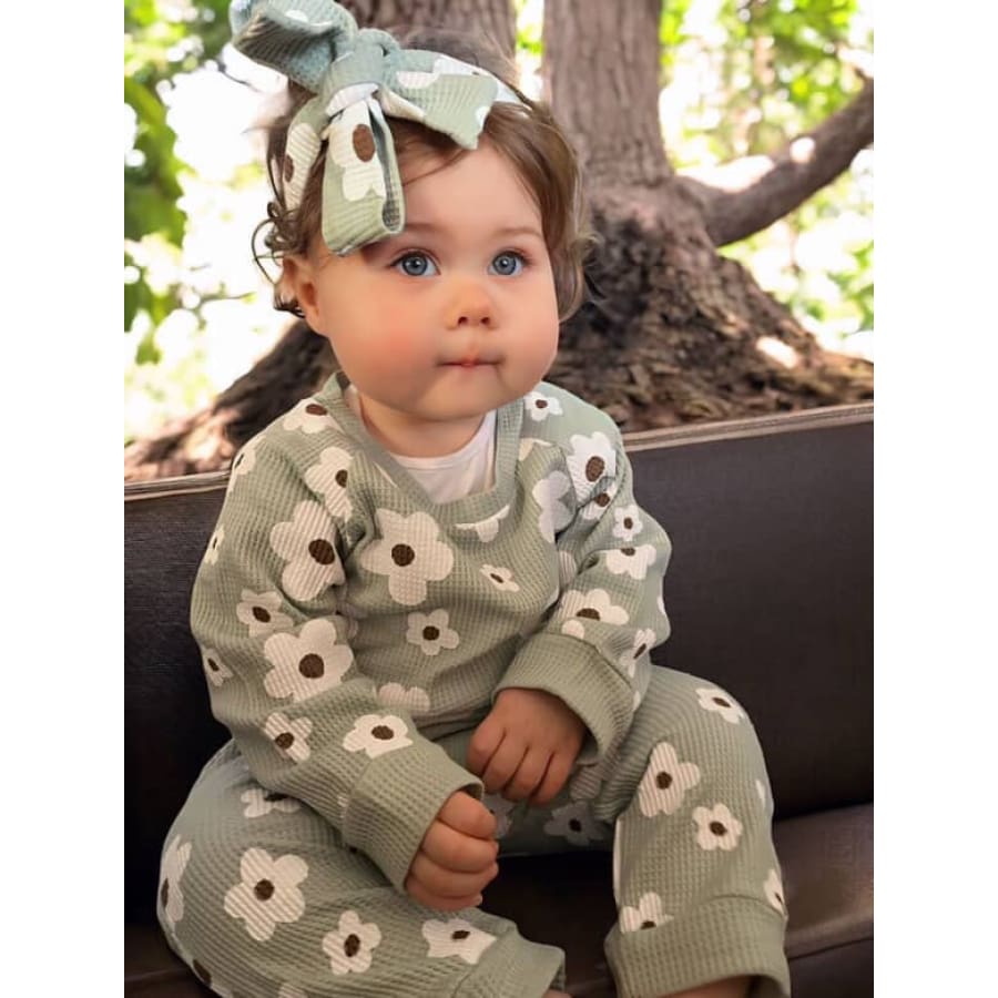 Eliza Daisy Ribbed Trackie Set - Green