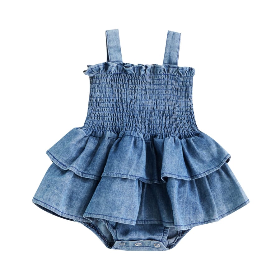 Eliza Denim Frill Romper - 18-24 Months - Rompers Rompers