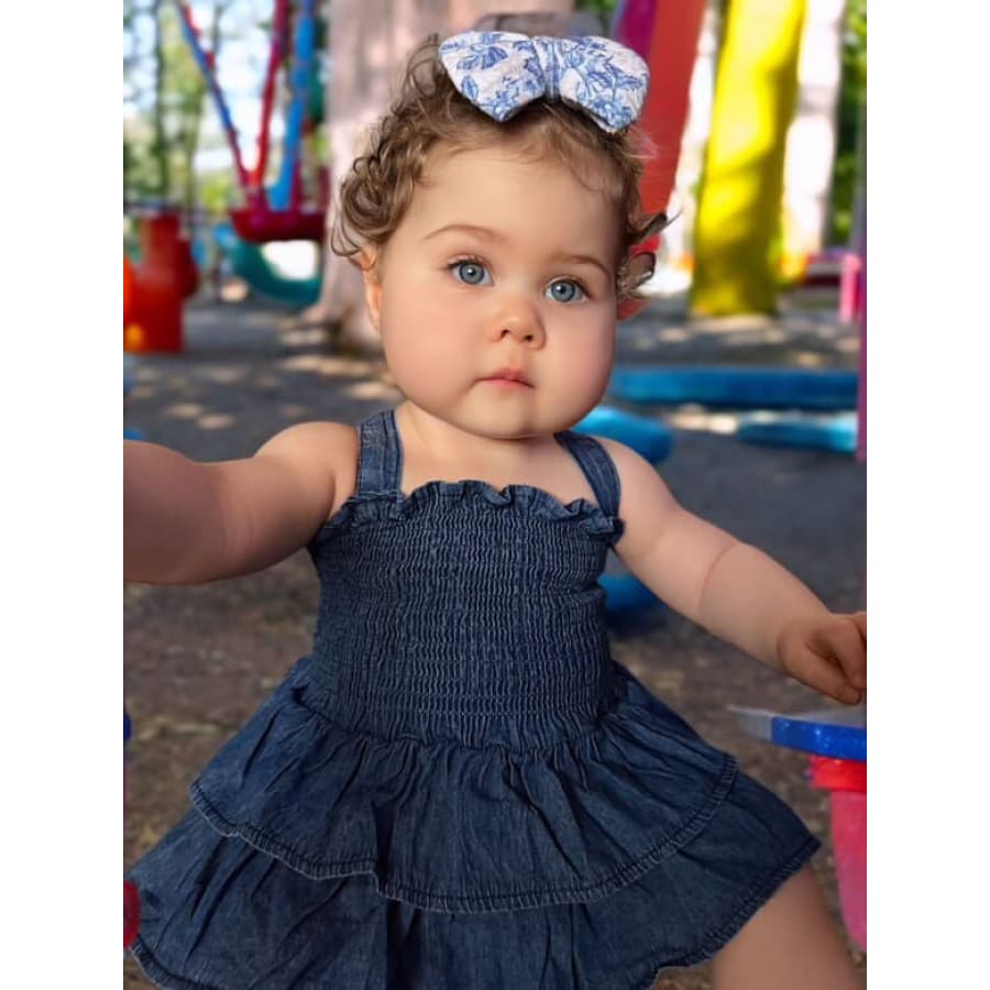 Eliza Denim Frill Romper - Rompers