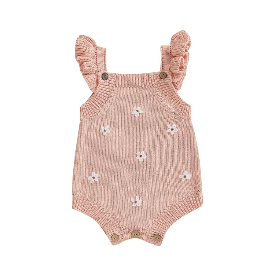 Ella Floral Knit Romper - Blush - 0-3 Months