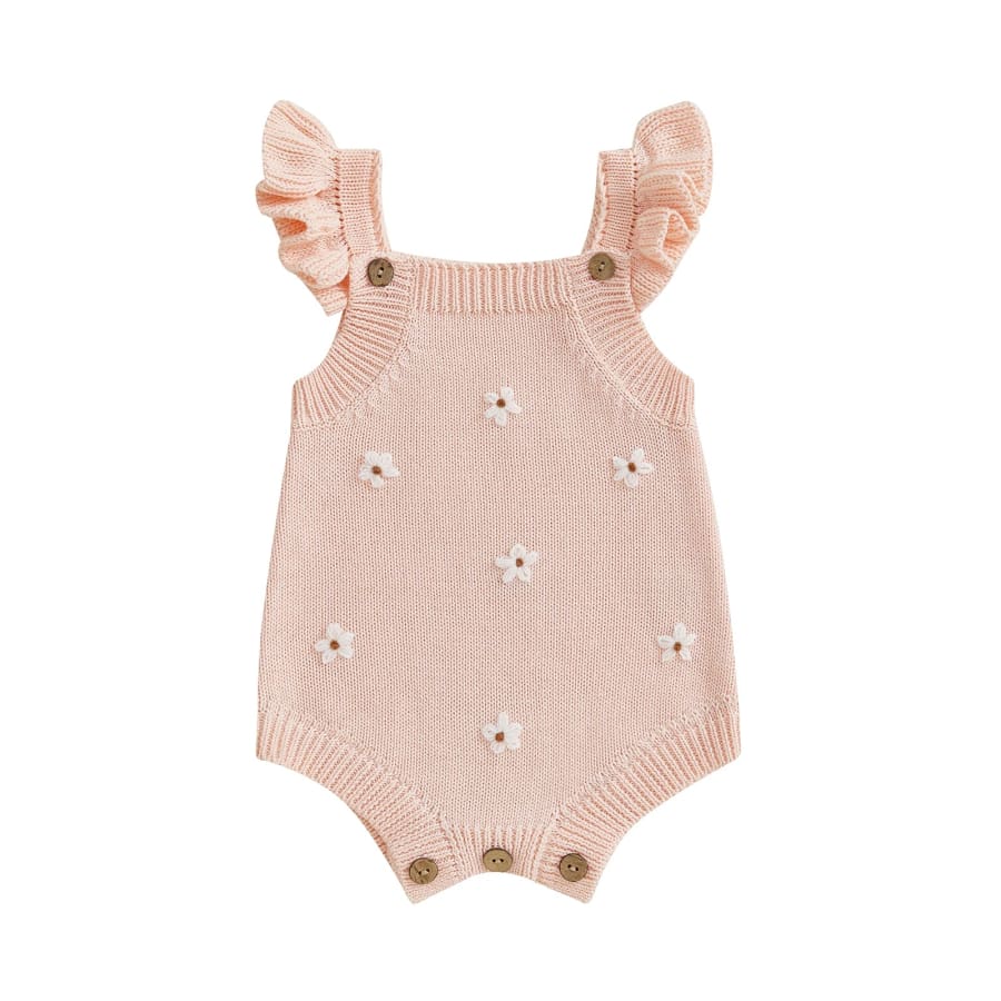Ella Floral Knit Romper - Peachy - 0-3 Months