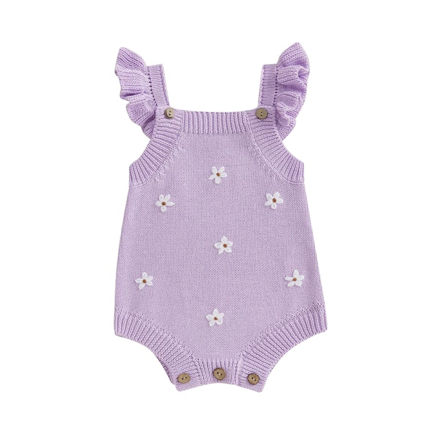 Ella Floral Knit Romper - Purple - 0-3 Months