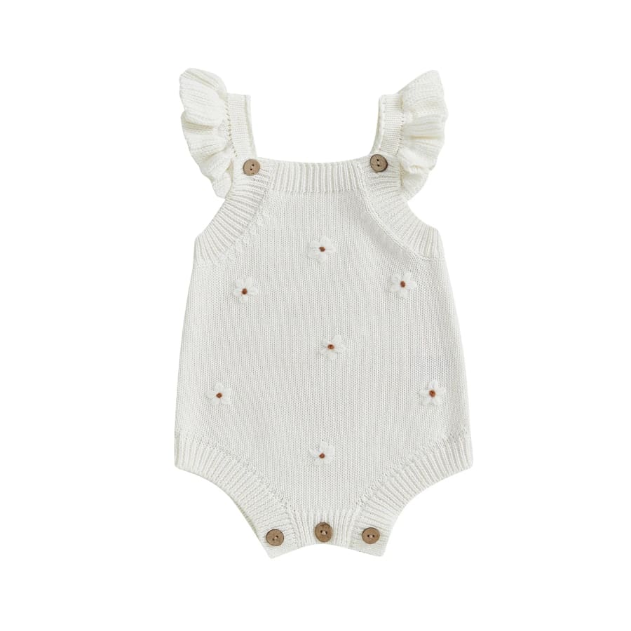 Ella Floral Knit Romper - Snow - 0-3 Months