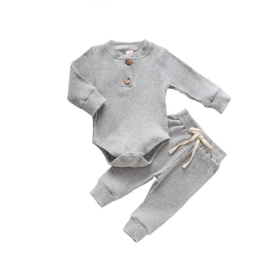 Essentials Ribbed Onesie Trackie Set - Grey / 6-12 Months - Sets sets