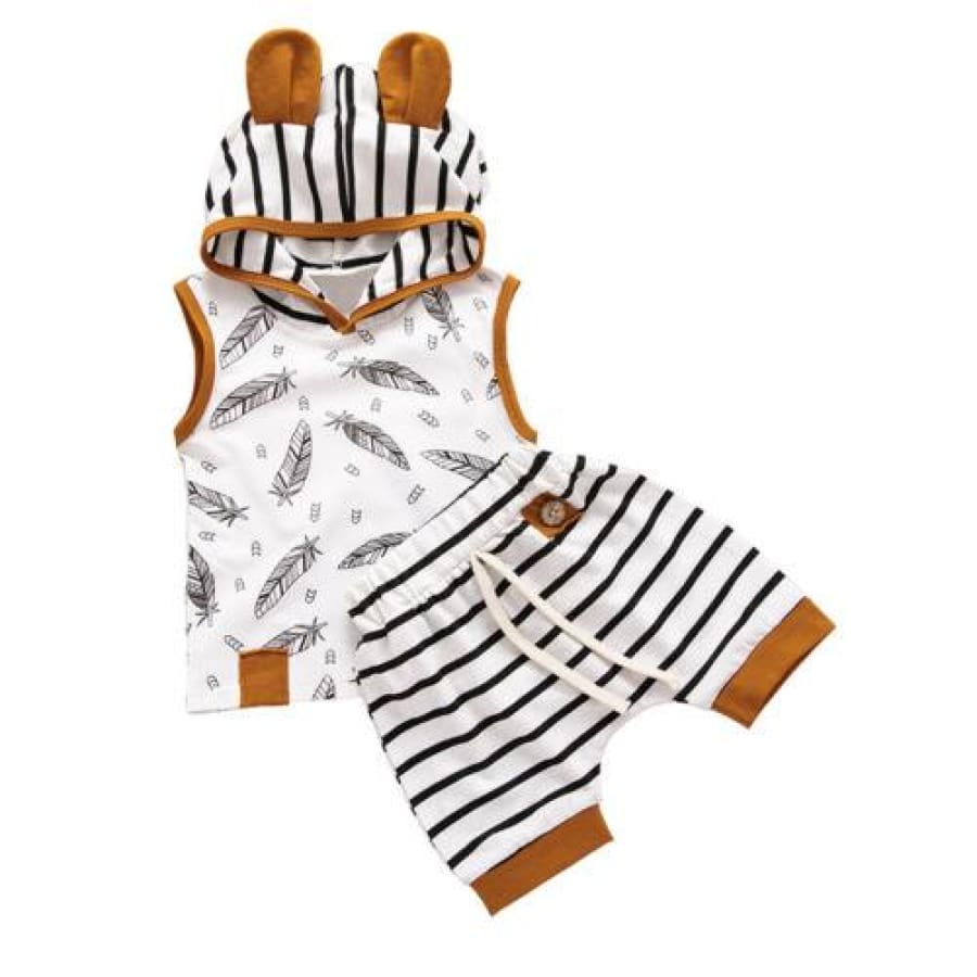Feathers &amp; Stripes Hoodie Summer Set - 0-6 Months - Sets 2 Piece set feather Hoodie sets stripe