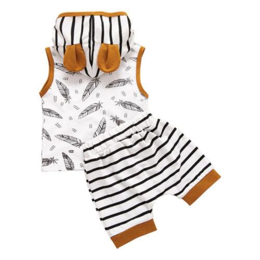 Feathers & Stripes Hoodie Summer Set - 0-6 Months - Sets 2 Piece set feather Hoodie sets stripe
