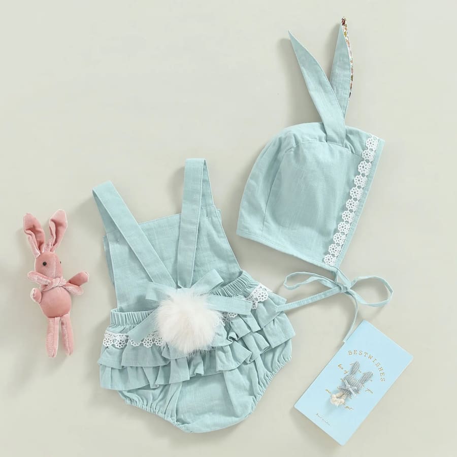 Flopsy Ear Bunny Romper with Bonnet - Natural