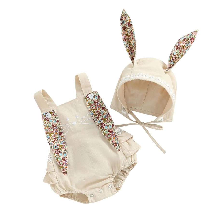 Flopsy Ear Bunny Romper with Bonnet - Pink