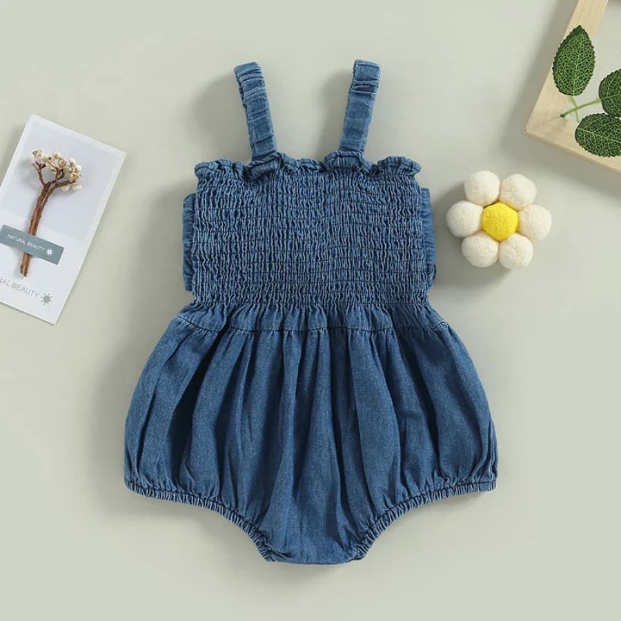 Flora Denim Bubble Romper - 0-3 Months