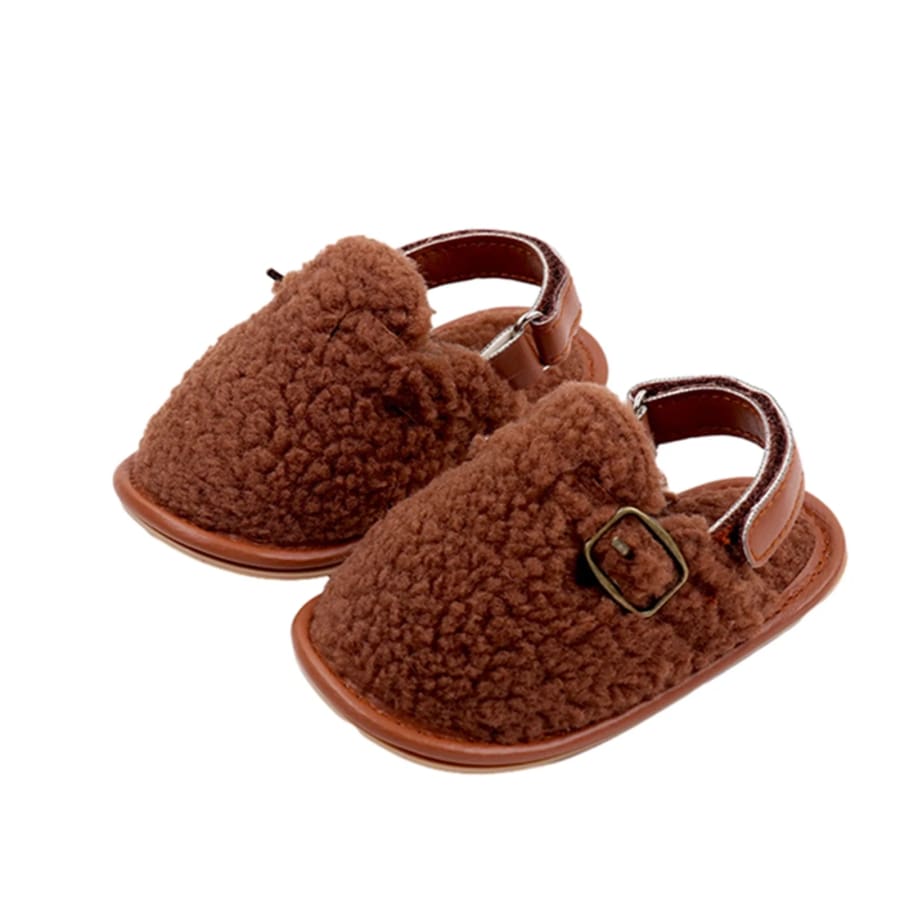 Flora Fluffy Buckle Slide - Chocolate