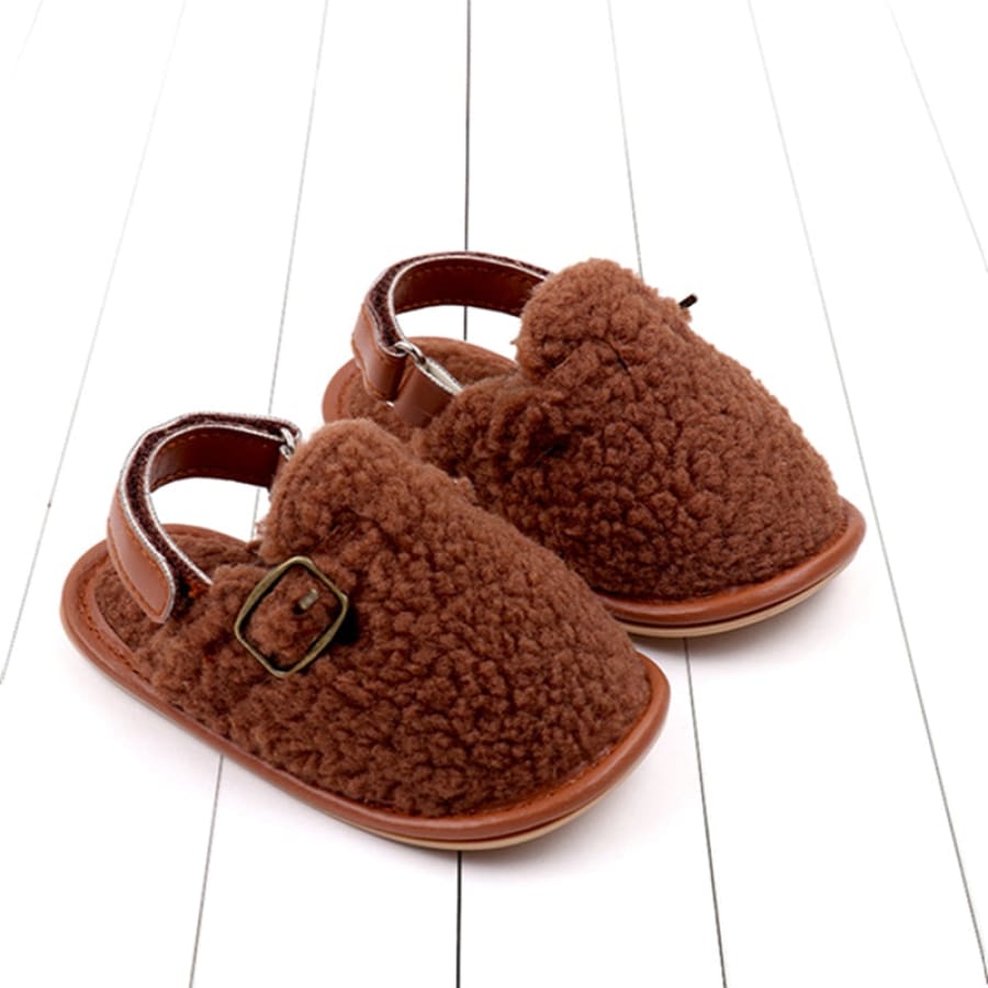 Flora Fluffy Buckle Slide - Chocolate