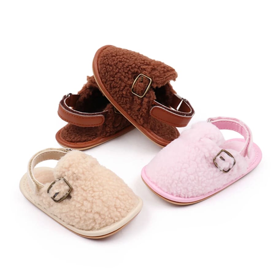 Flora Fluffy Buckle Slide - Natural - 0-6 Months