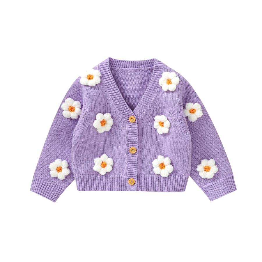 Flower Power Cardigan - Purple - 6-9 Months