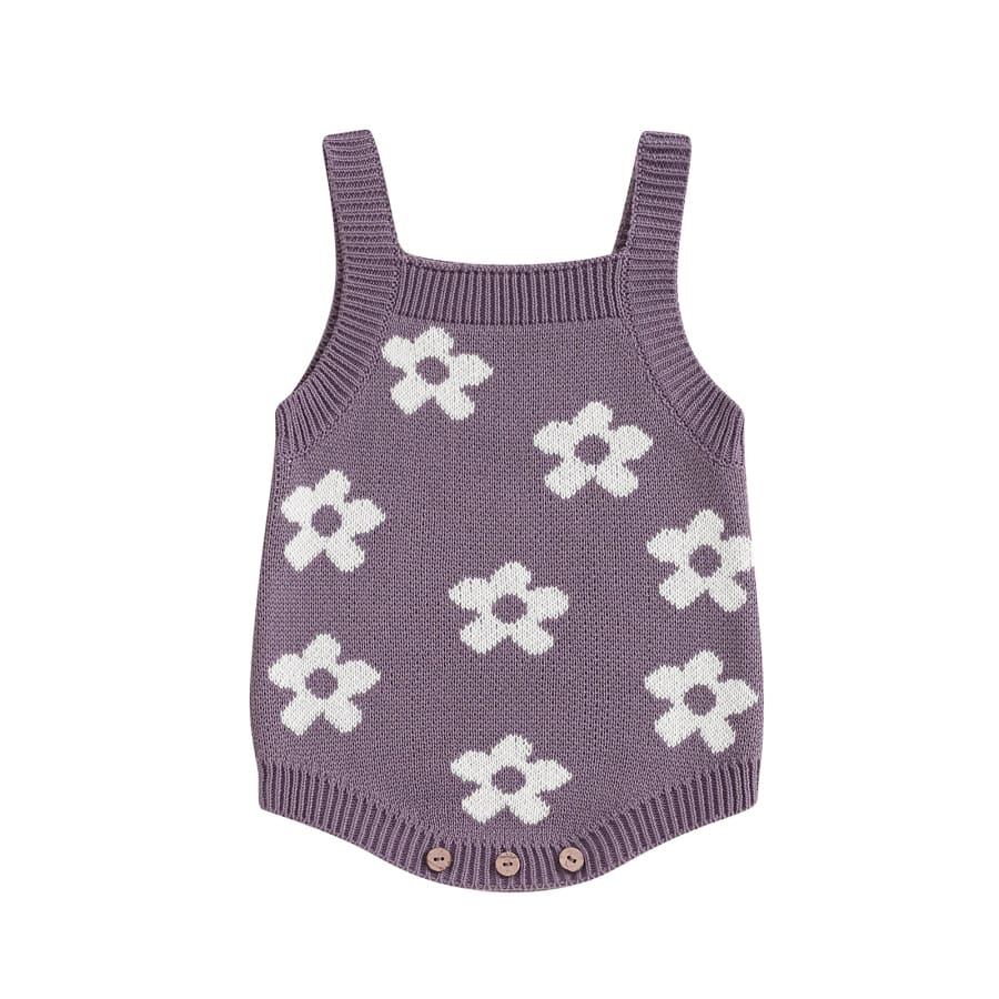 Flower Power Knit Romper - Grape - 0-3 Months