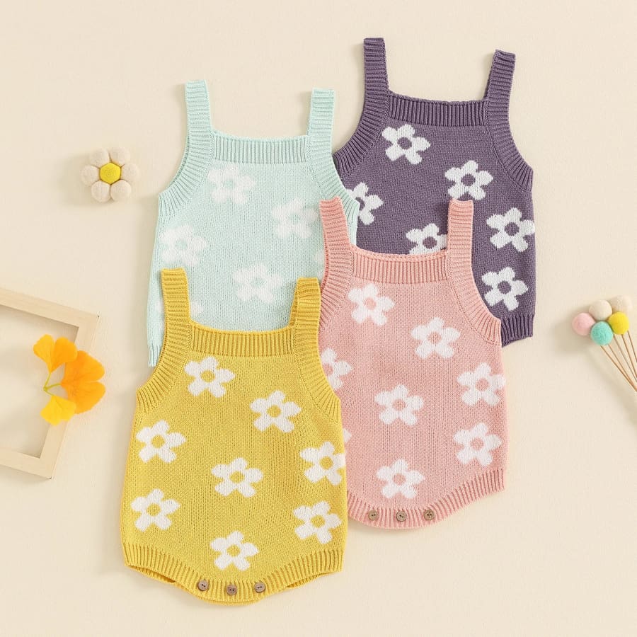 Flower Power Knit Romper - Grape - 0-3 Months