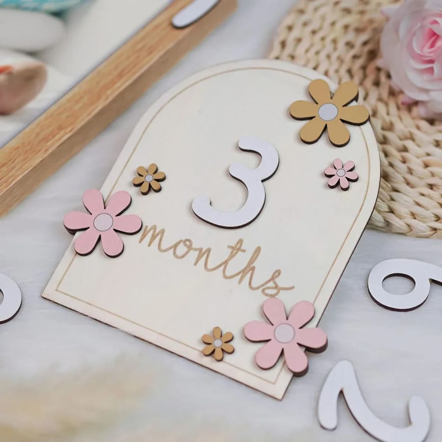 Flower Power Wooden Monthly Milestone Plaque