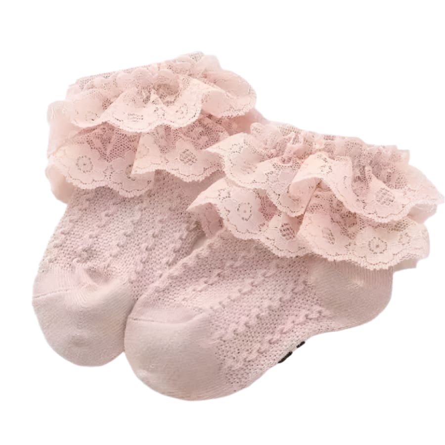 Frilly Lace Ankle Socks Blush - Socks Socks