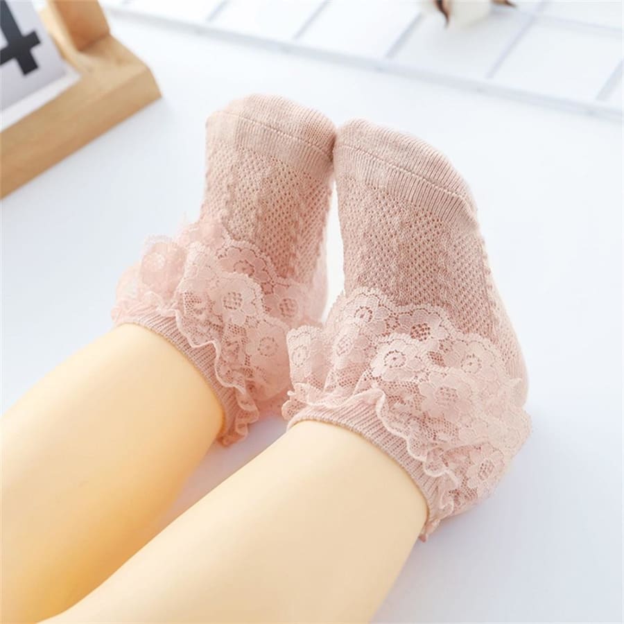 Frilly Lace Ankle Socks Blush - Socks Socks