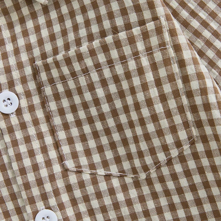 George Gingham Check Collared Onesie - Brown