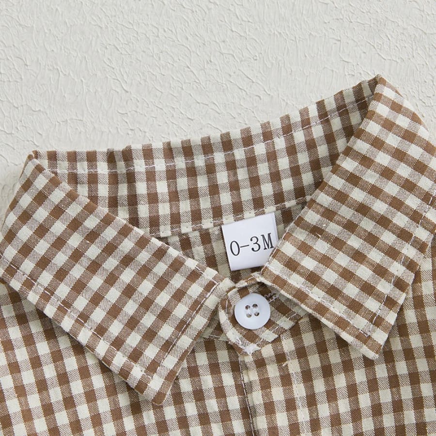 George Gingham Check Collared Onesie - Brown