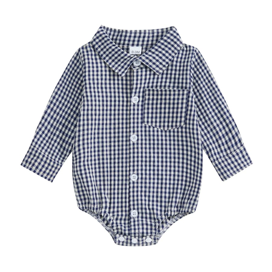 George Gingham Check Collared Onesie - Brown