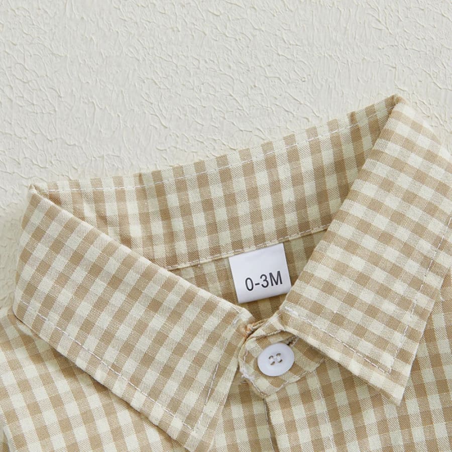 George Gingham Check Collared Onesie - Natural