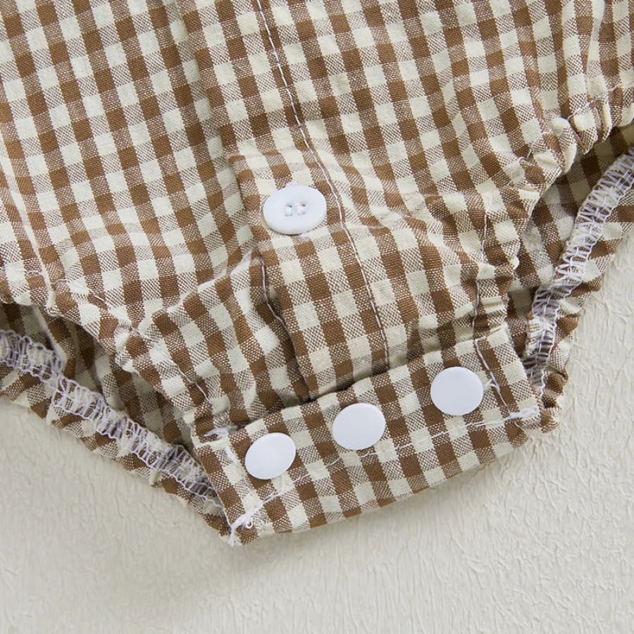 George Gingham Check Collared Onesie - Natural