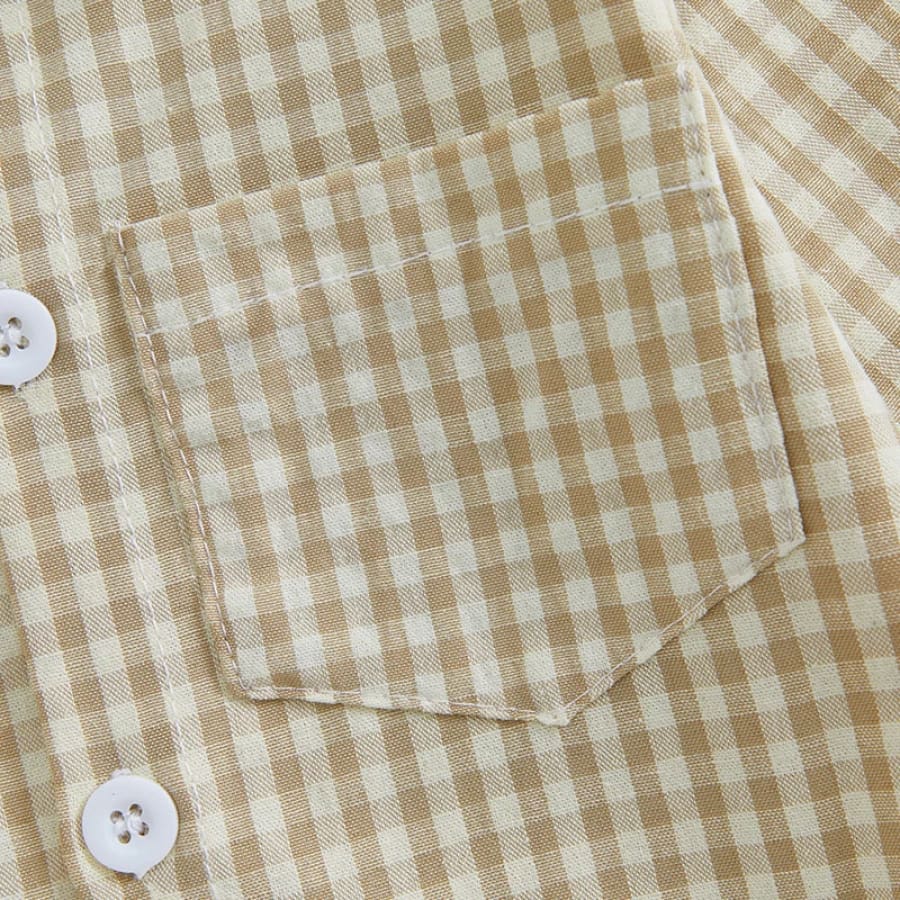 George Gingham Check Collared Onesie - Natural