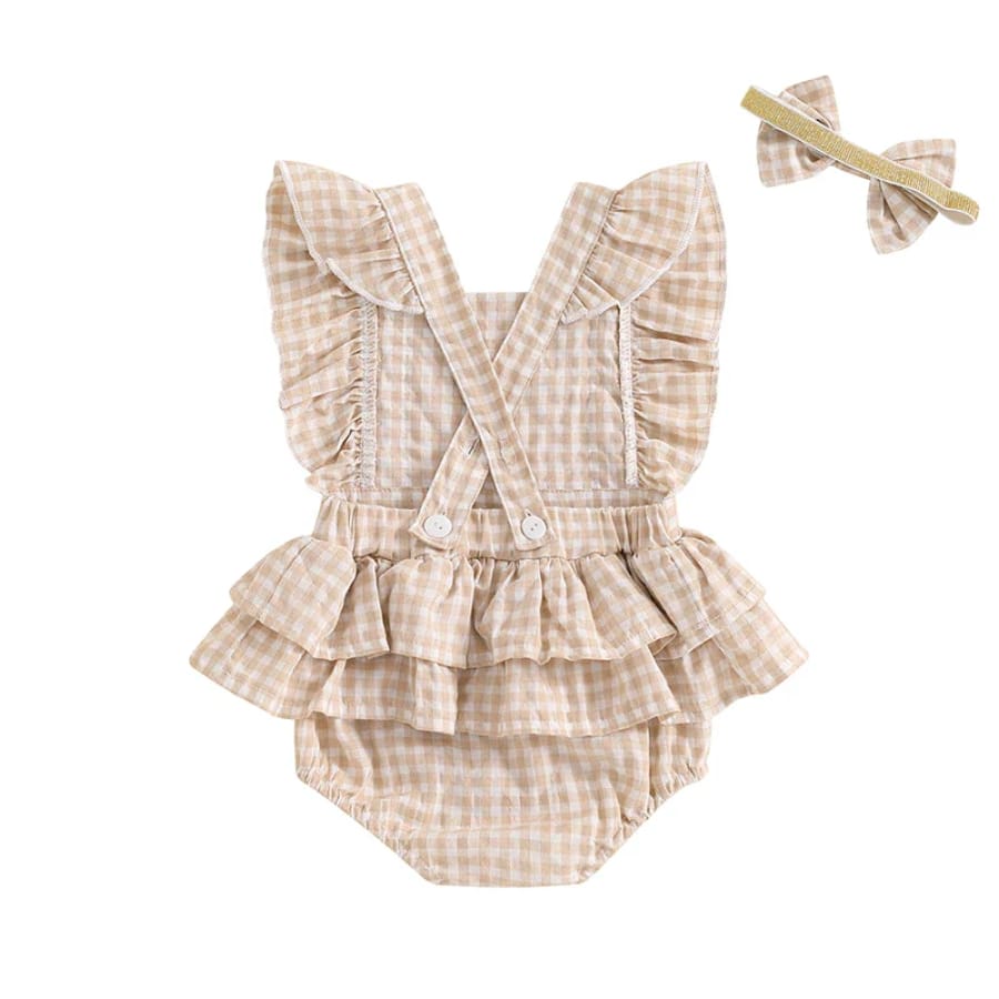 Georgia Gingham Flutter Romper - Caramel