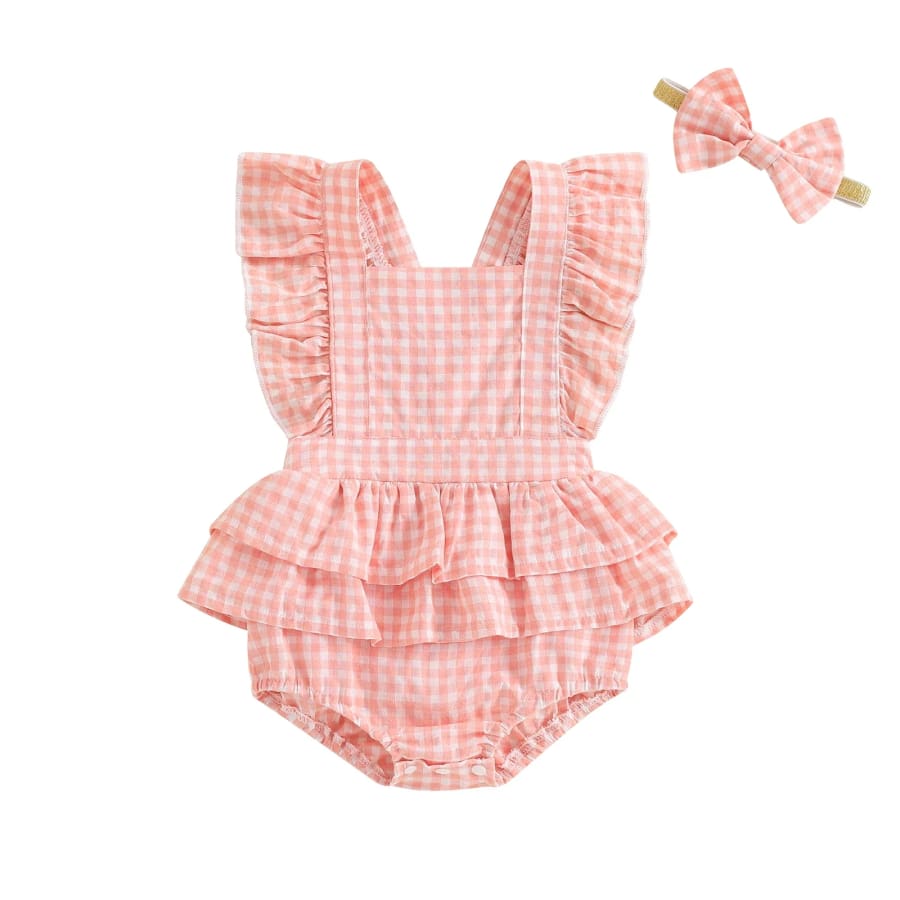 Georgia Gingham Flutter Romper - Caramel