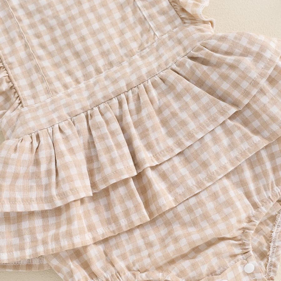 Georgia Gingham Flutter Romper - Peaches