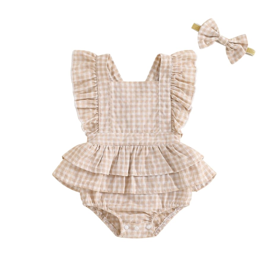 Georgia Gingham Flutter Romper - Peaches