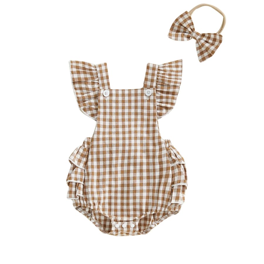 Georgia Gingham Romper - Chocolate - 0-3 Months