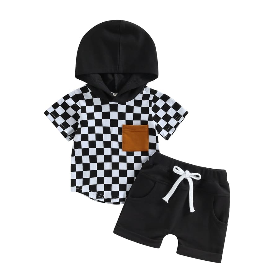 Georgie Checkerboard Hoodie Set - Black - 0-6 Months