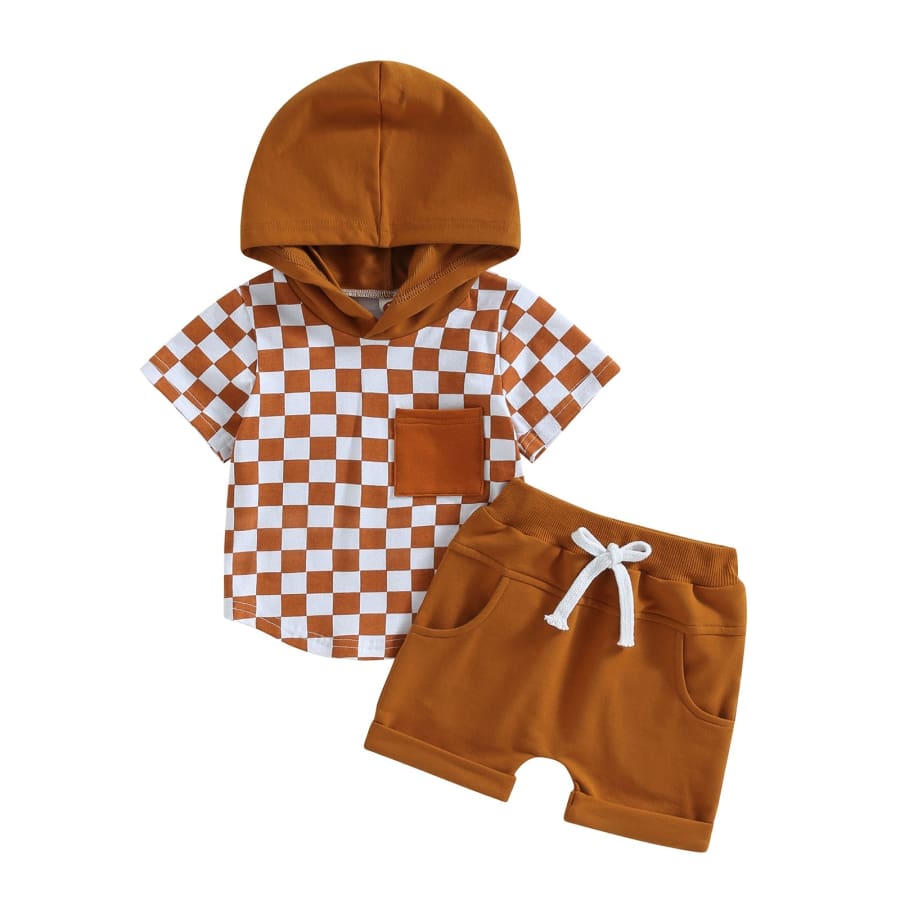 Georgie Checkerboard Hoodie Set - Brown - 0-6 Months