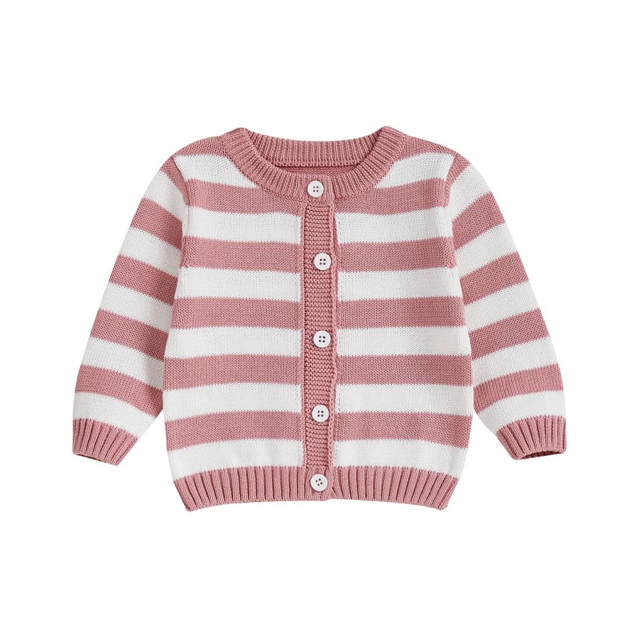 Hallie Stripe Knit Button Up Cardigan - Blush - 6-12 Months